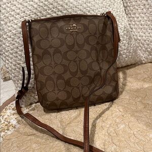 Coach Brown Monogram Crossbody Bag with Leather Trim